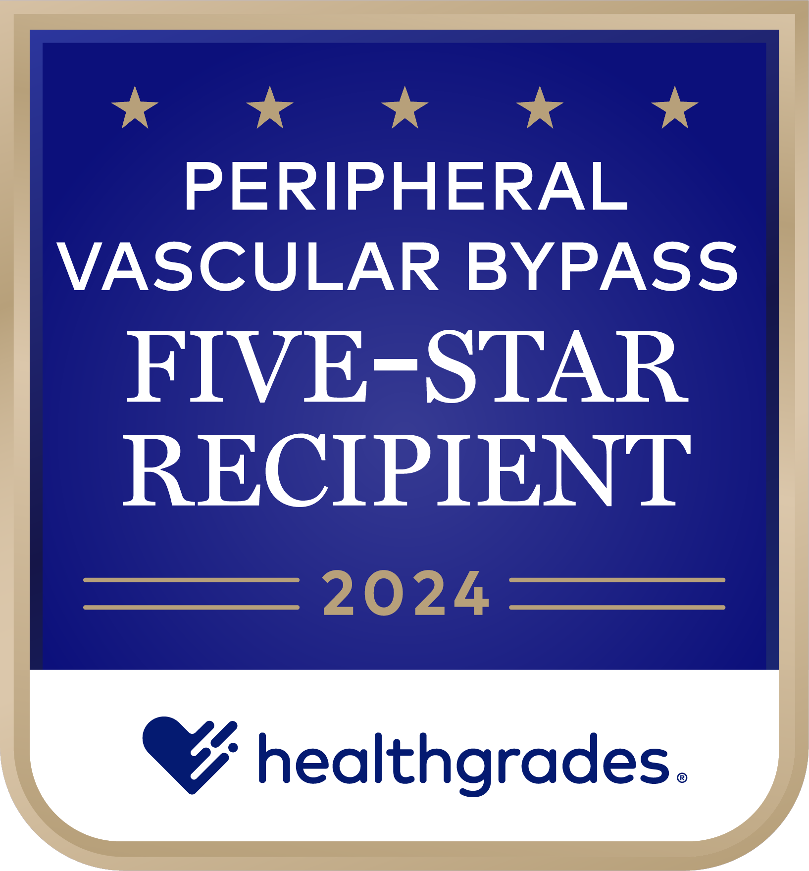 Ganador de cinco estrellas de Healthgrades® por cirugía arterial periférica en 2022 y 2024